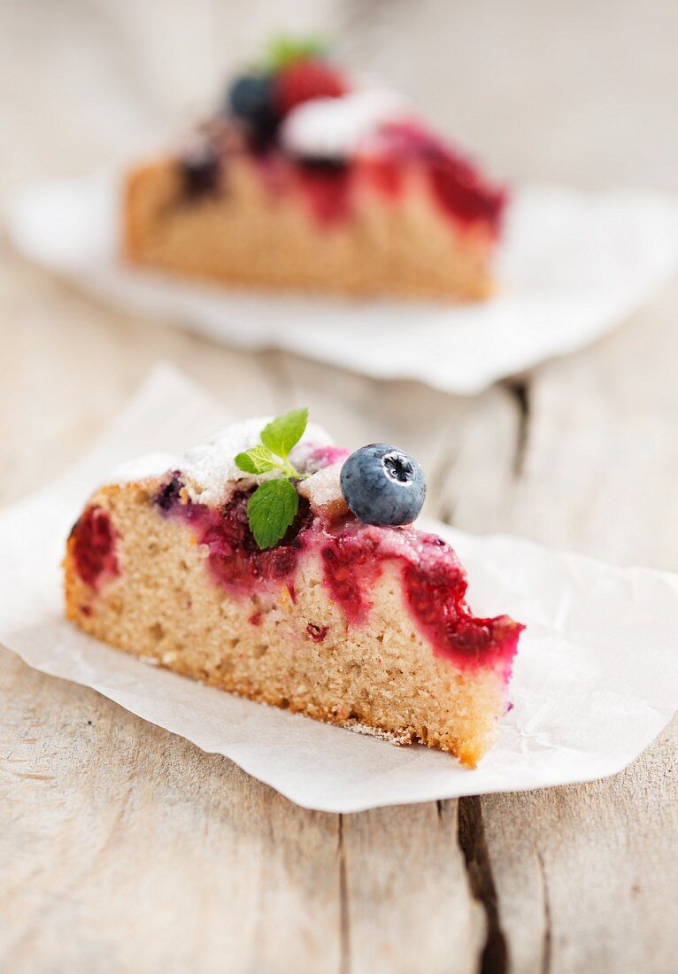 Two slices of berry cake