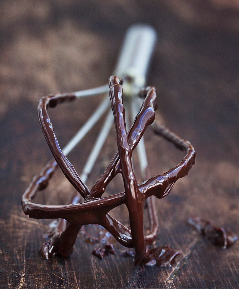 Sticky chocolate on whisk