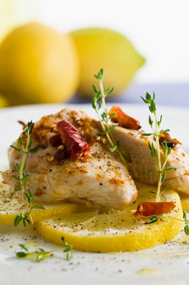 roasted lemon chicken with herbs and chilli