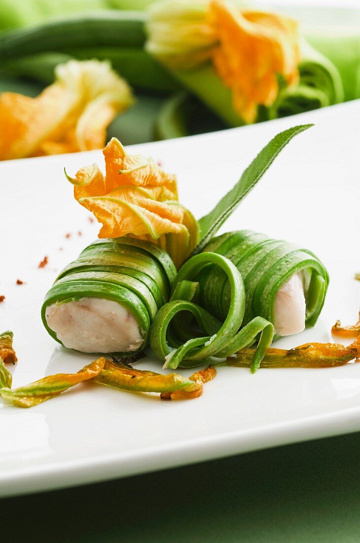 monkfish and courgette rolls