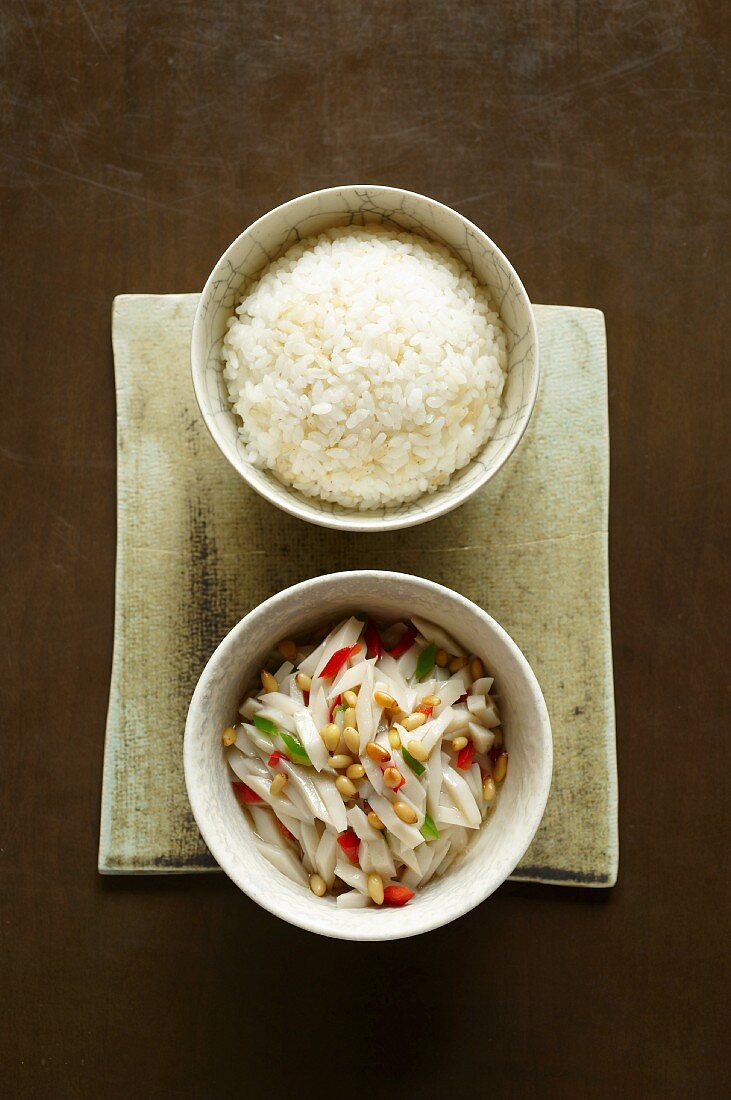 King trumpet mushrooms with pine nuts