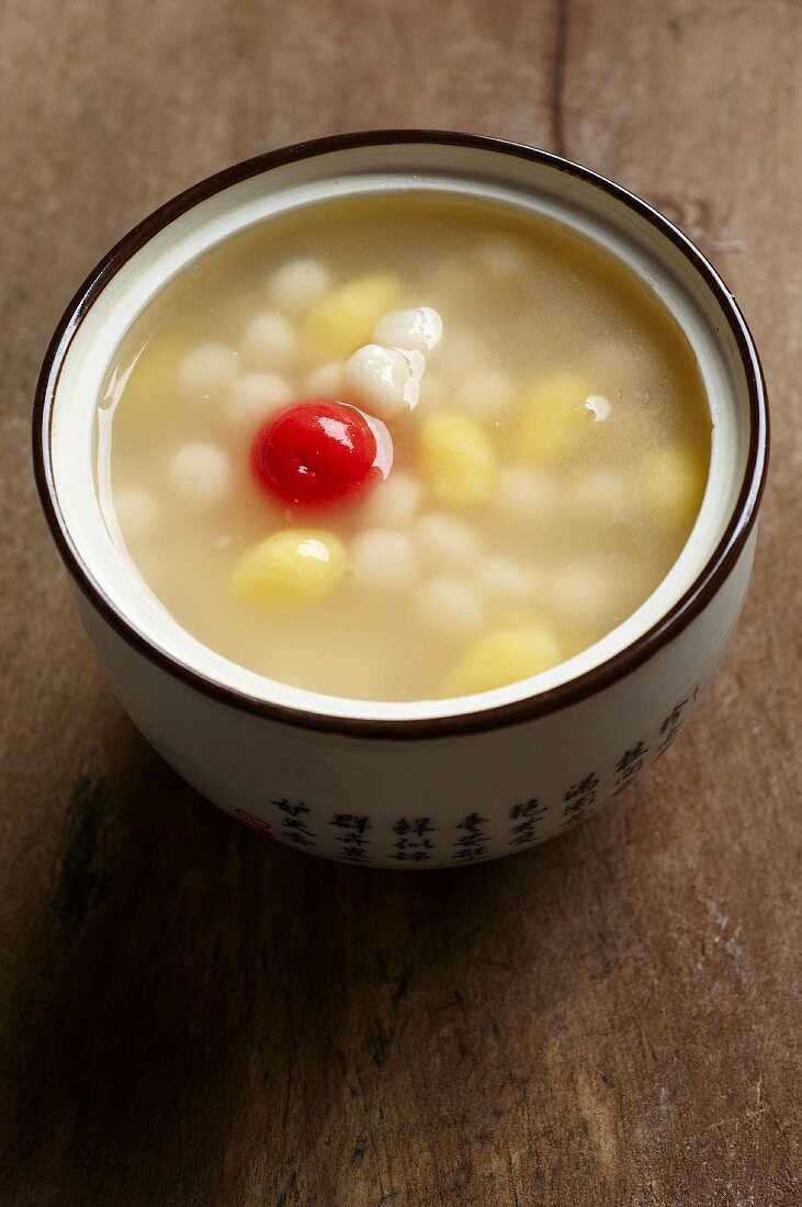 Chinese wedding soup with sticky rice balls and gingko seeds