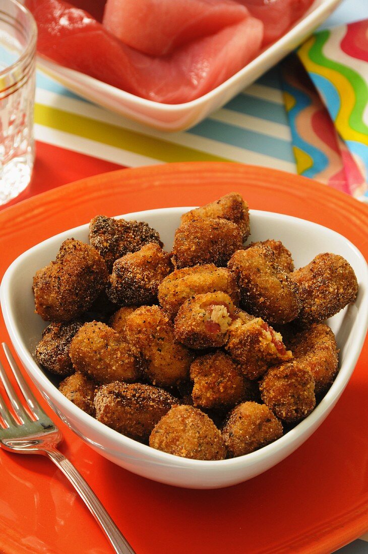 Polpette di tonno, fried fishball of tuna, traditional sicilian dish, Sicily, Italy, Europe