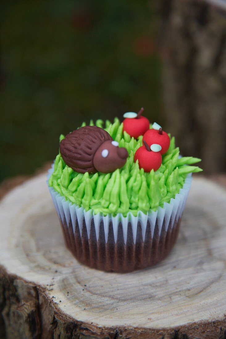 Cupcake decorated with a hedgehog