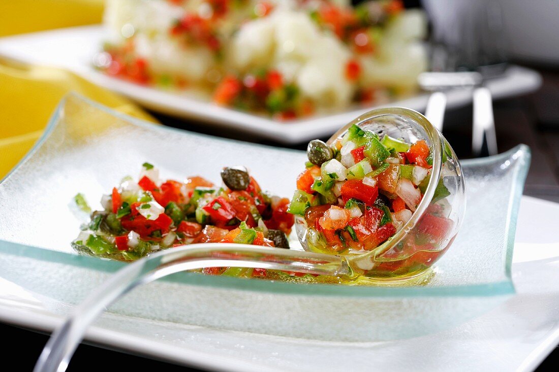 Vegetable vinaigrette with tomatoes, peppers, capers and chillies