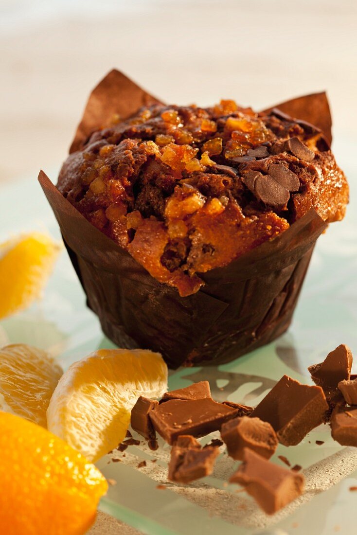 Orange muffin with chocolate chunks