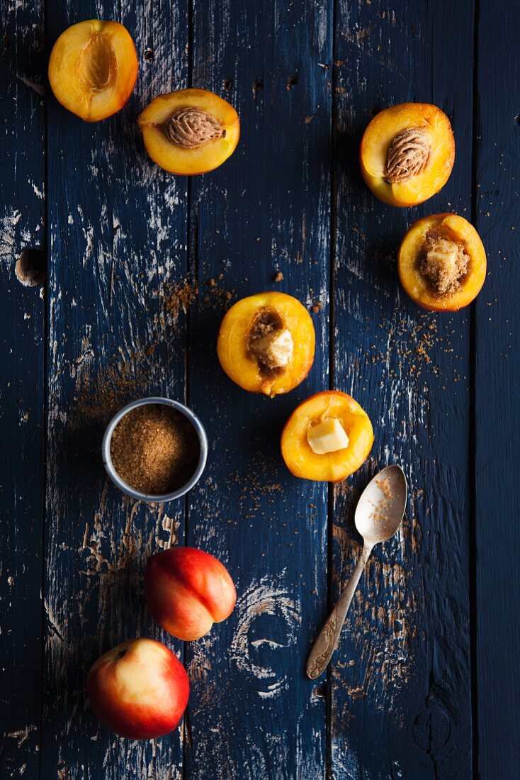 Nectarine halves with butter and brown sugar
