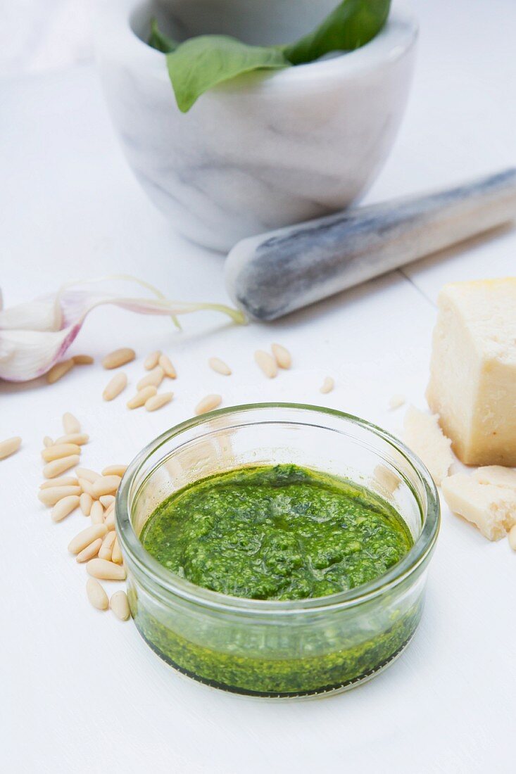 Pesto alla genovese with ingredients