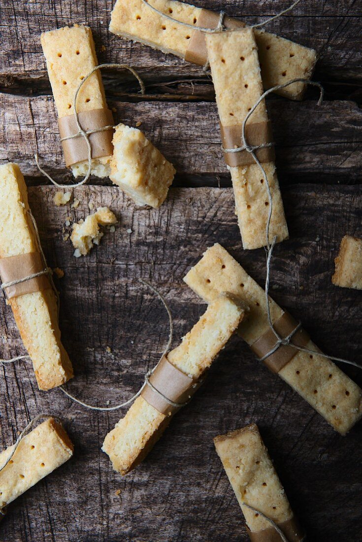 Shortbread on a rustic wooden table
