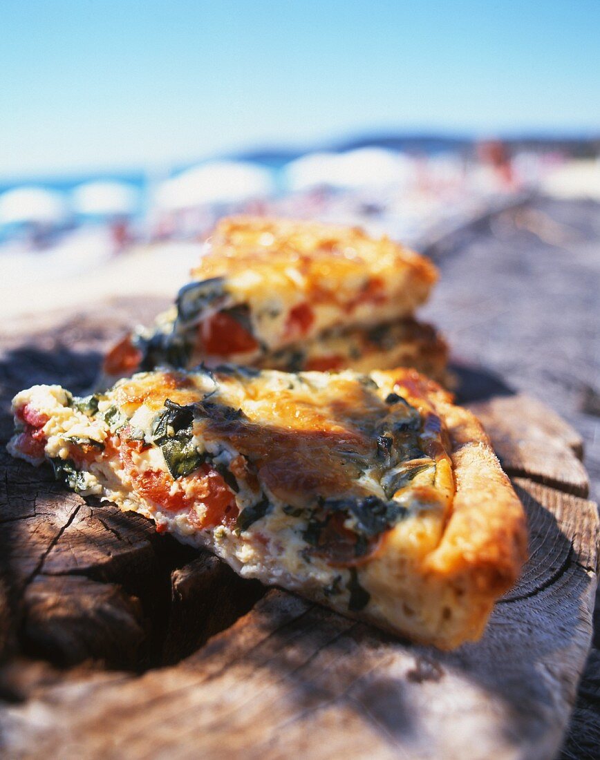 Vegetable quiche on the beach