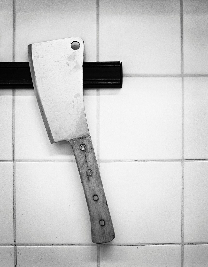Meat cleaver on a magnetic strip