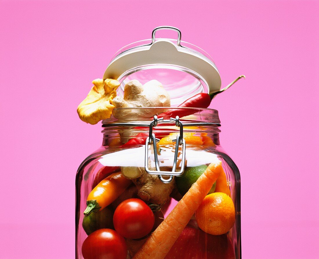 Raw vegetables in a preserving jar