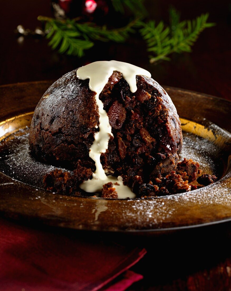 Christmas pudding with cream