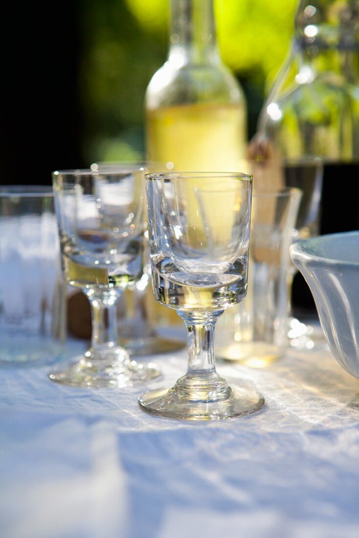 Empty Stemmed Glasses on an Outdoor Table