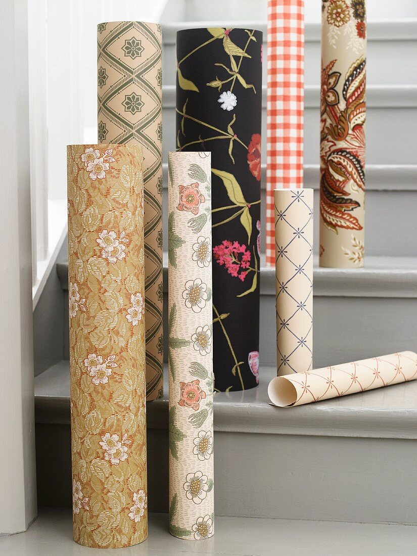 Rolls of wallpaper.