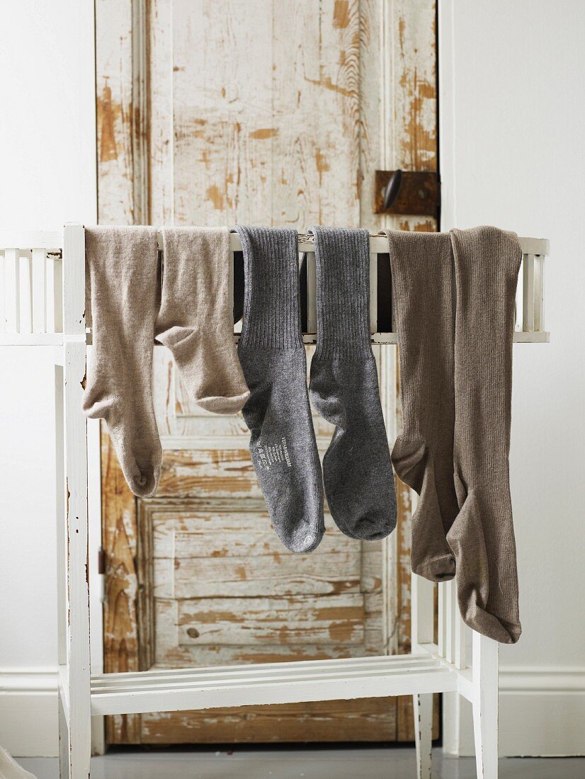 Socks hanging on rack