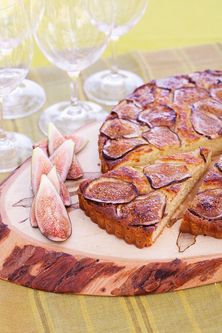 Fig tart on a wooden board