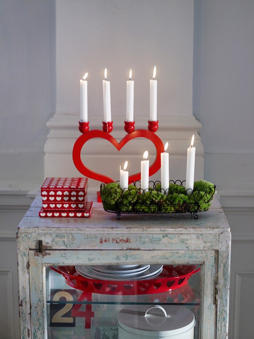 Glass-fronted cabinet with Christmas decorations