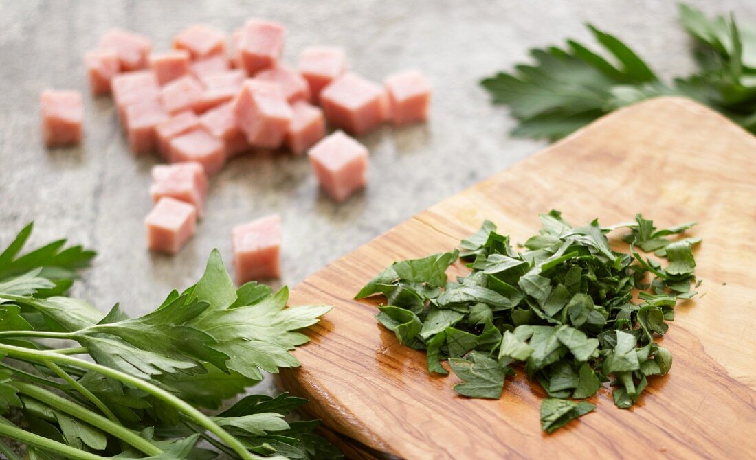 Cubes of Ham and Chopped Parsley
