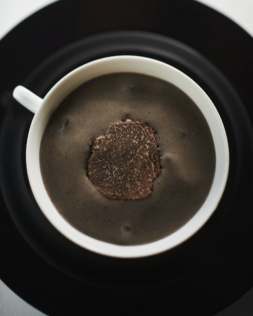 Creamy porcini mushroom and truffle soup (view from above)