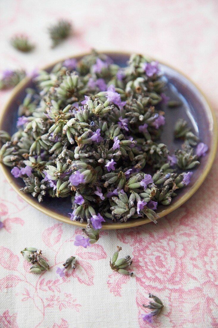 Lavender flowers on a plate