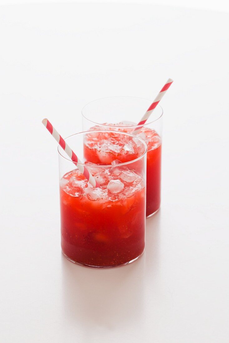 Strawberry Drinks with Straws