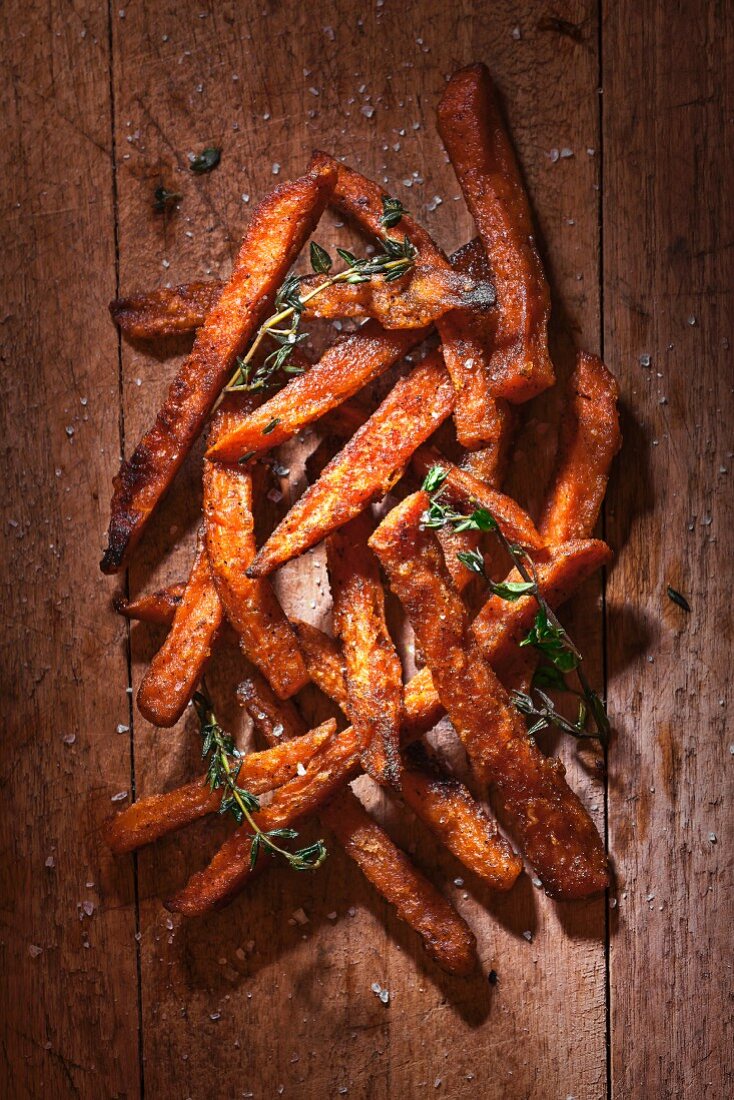 Sweet Potato Fries with Coarse Salt Fresh Thyme