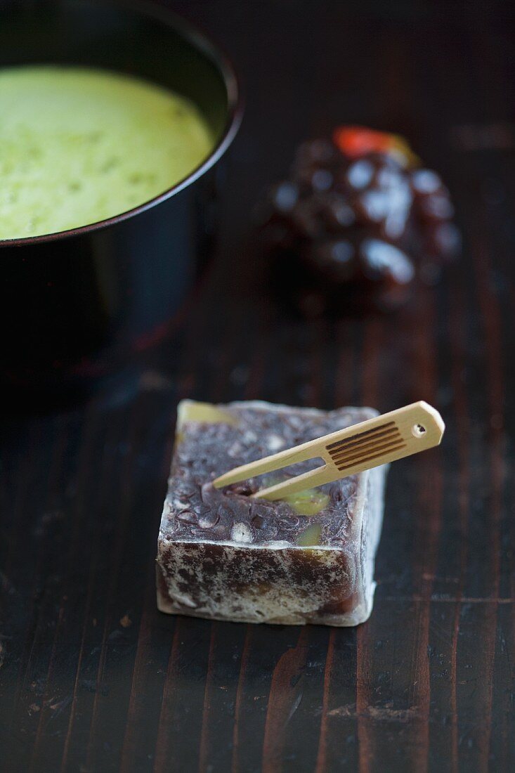 Wagashi made from kidney bean paste (azuki) and chestnuts