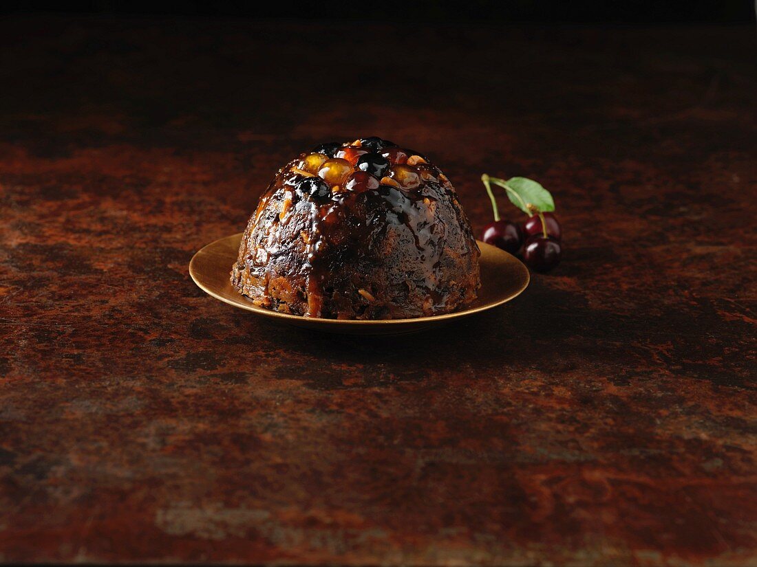 Christmas pudding with cherries