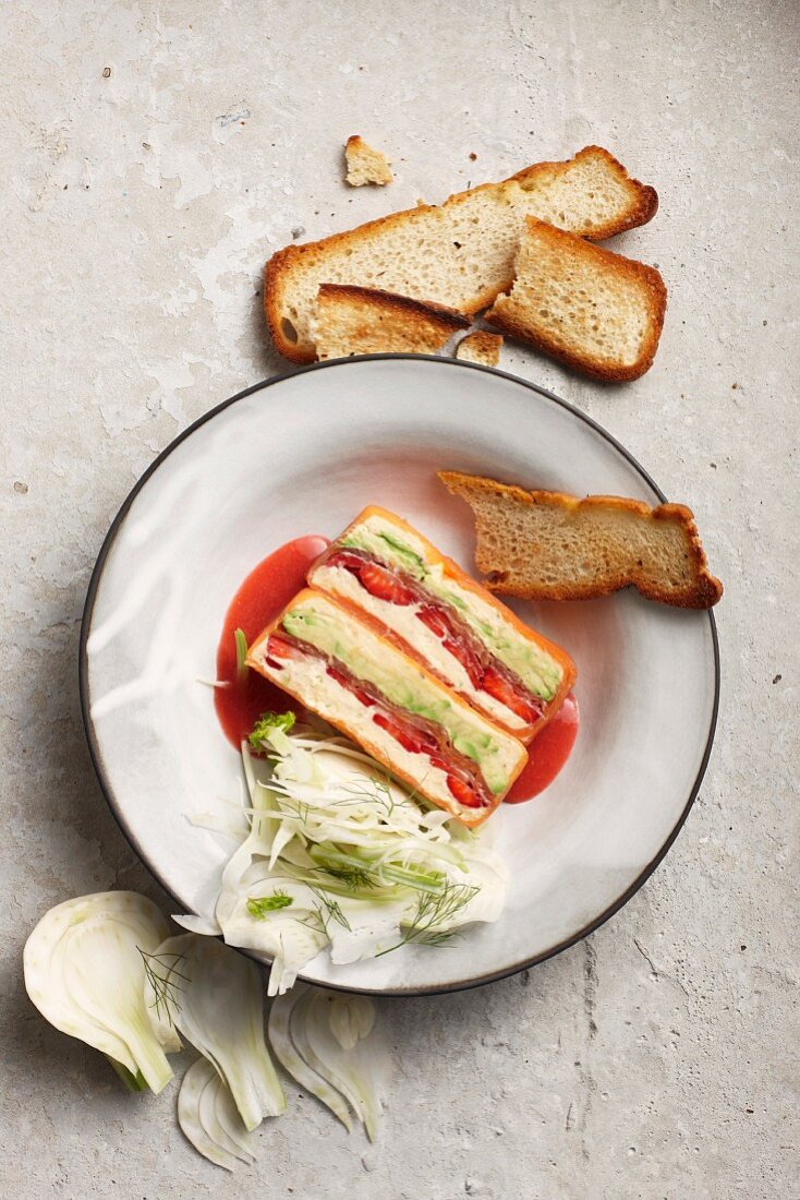 Smoked trout terrine with fennel and strawberries