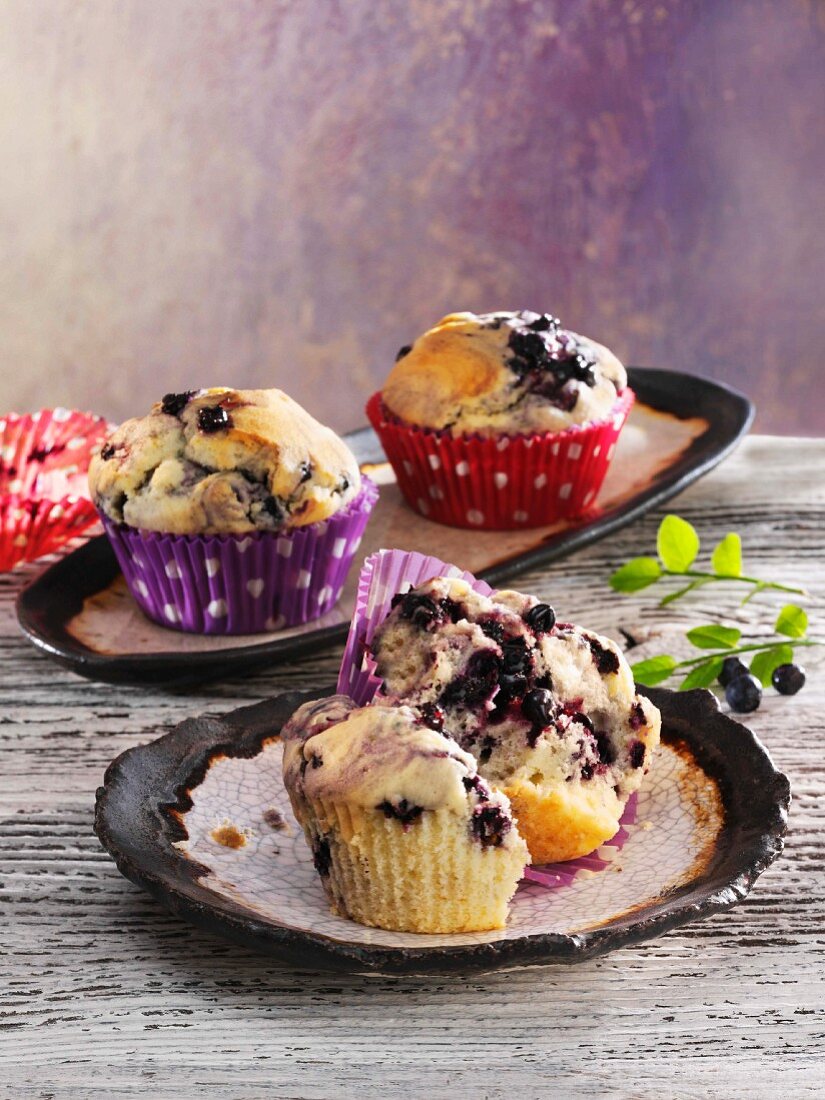Blueberry muffins in paper cases