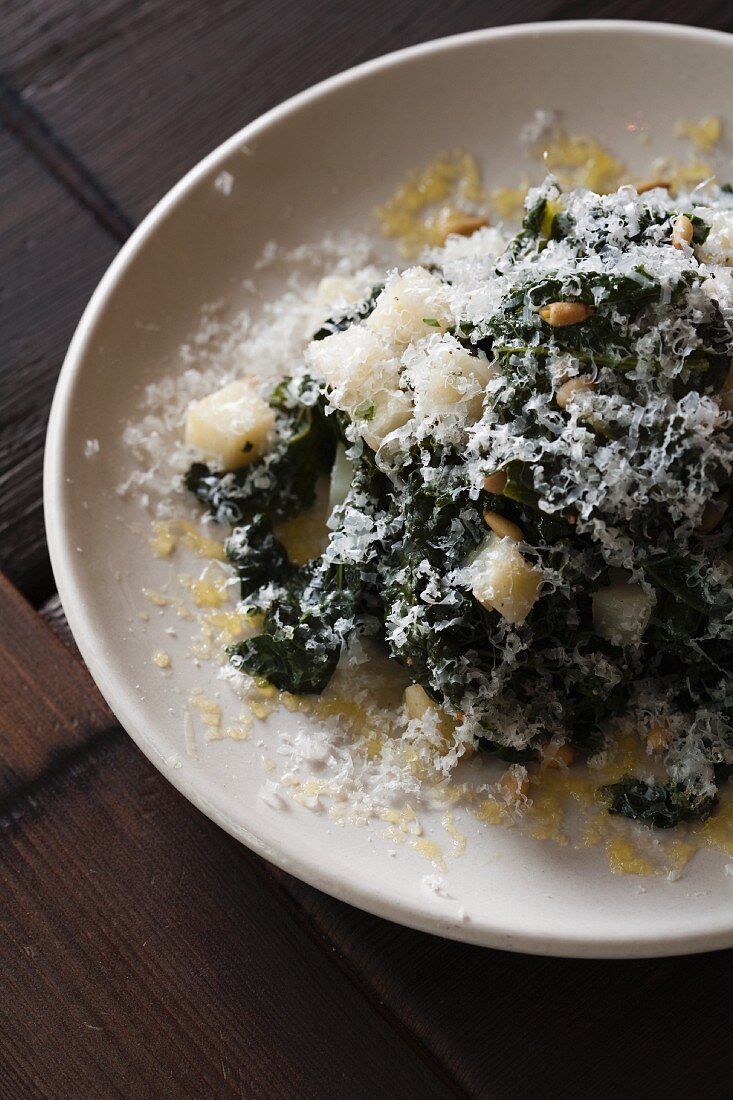 Shaved Wilted Kale with Potato and Parmesan