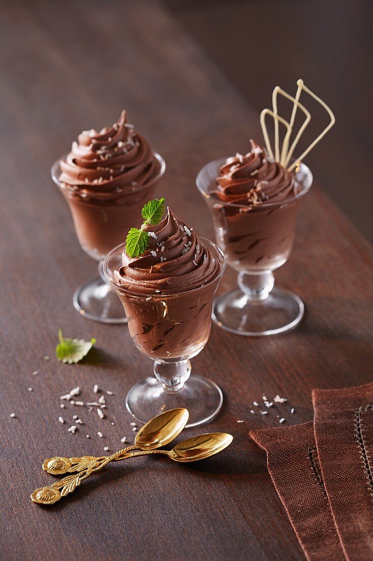 Chocolate mousse in glasses