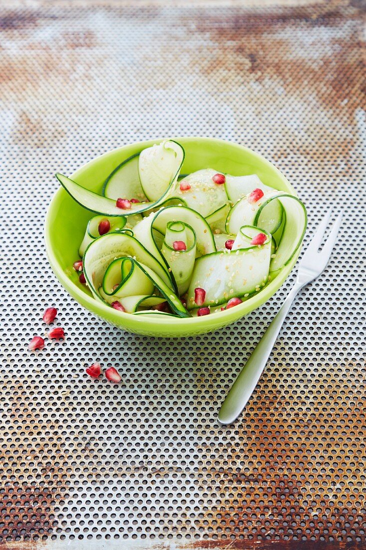 Courgette and cucumber salad with pomegranate seeds