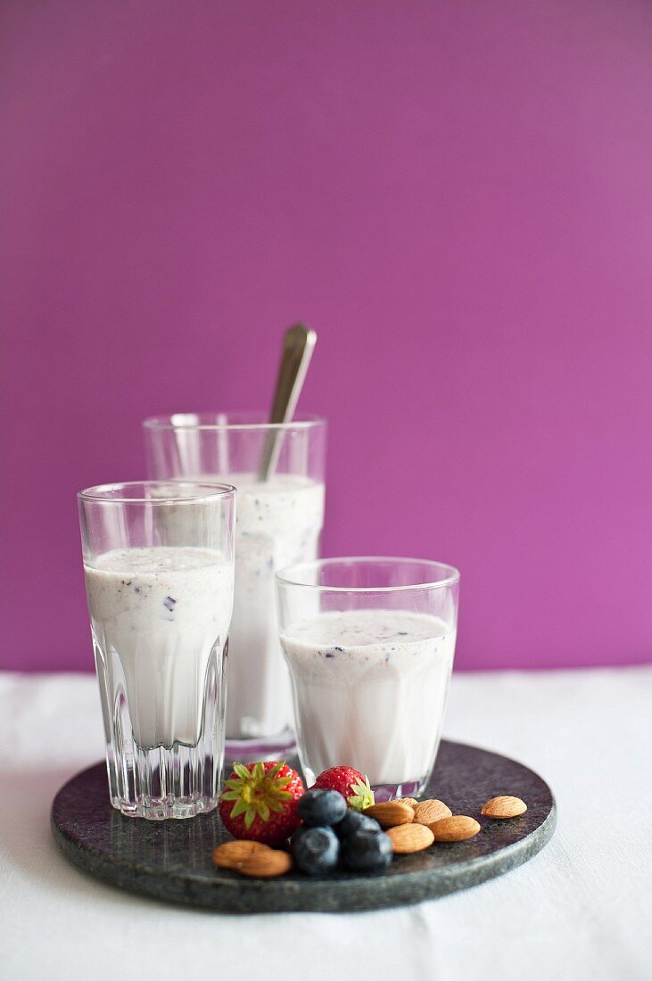 Vegan almond drinks with berries