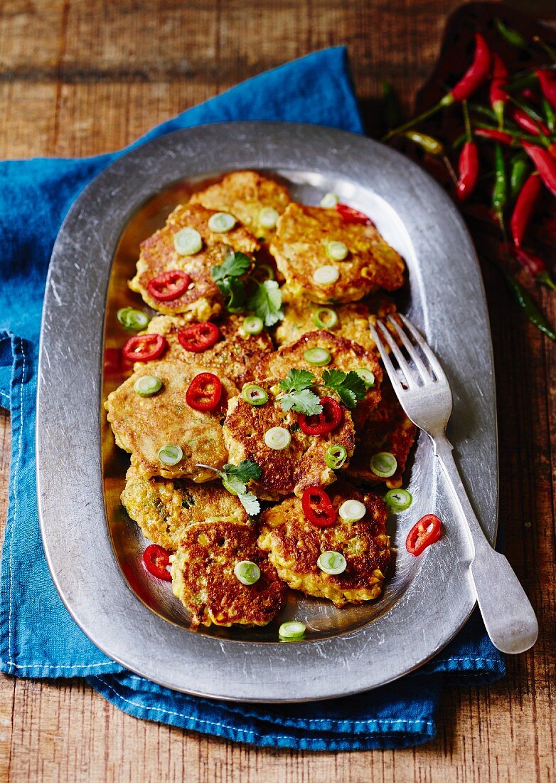 Corn fritters with chilli and coriander