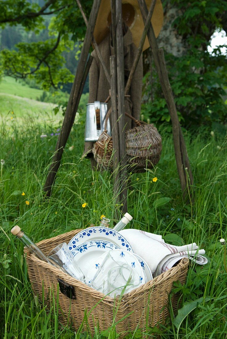 Picnic utensils in a basket