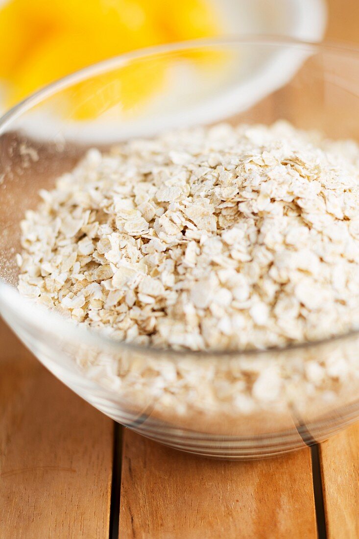 Oats in a glass bowl