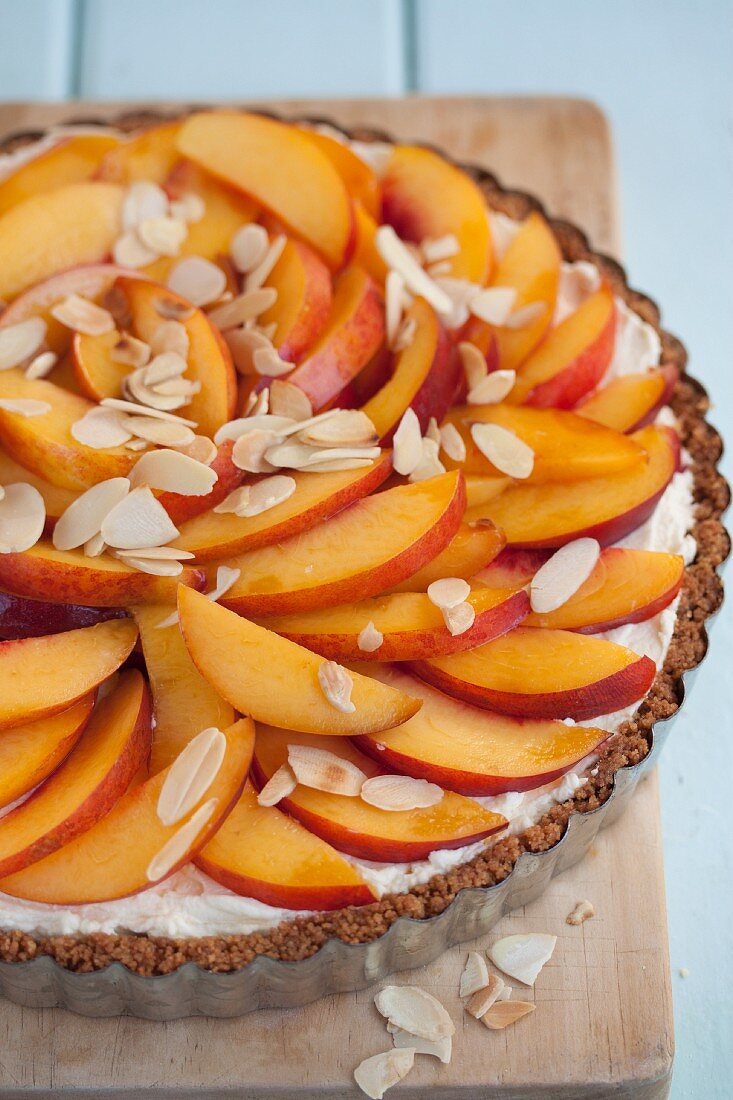 Nectarine tart with flaked almonds