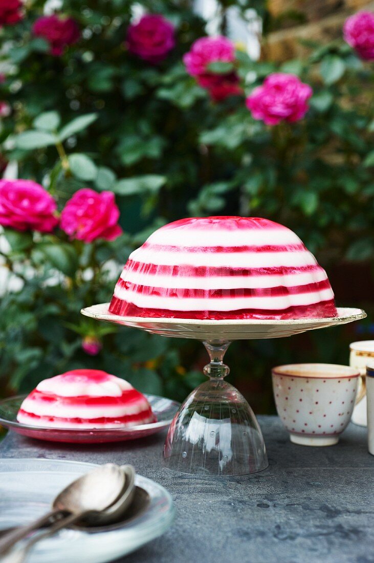 Rose jelly on a table in the garden