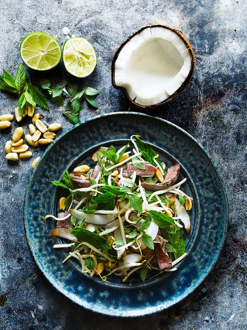 Beef salad with coconut and peanuts (Thailand)