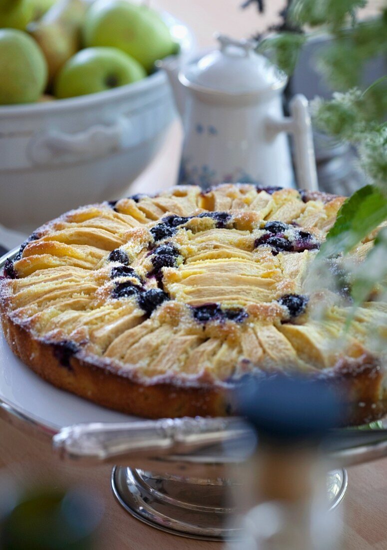 Apfelkuchen mit Blaubeeren