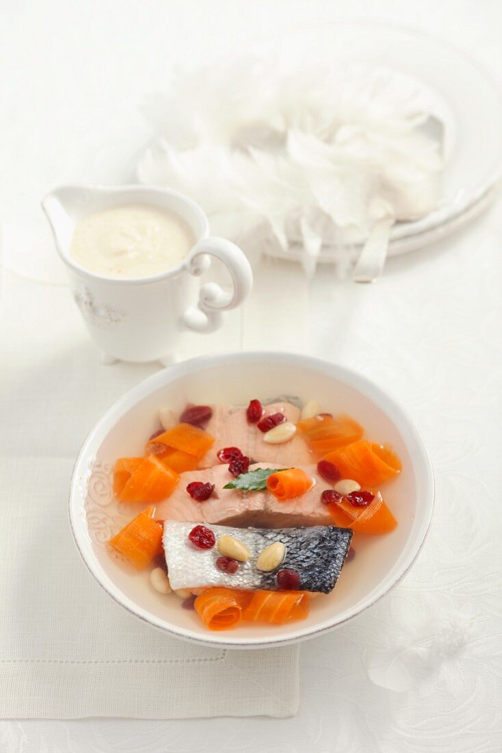 Salmon in aspic with cranberries and carrots, for Christmas