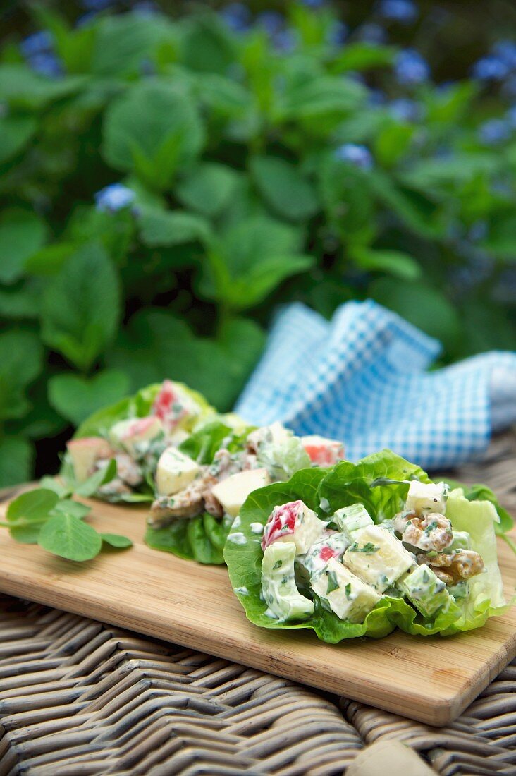 Waldorfsalat in Salatblättern