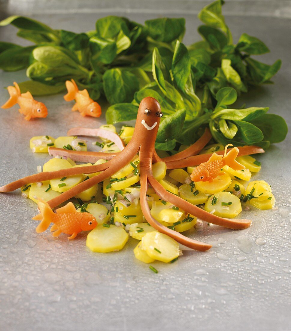 Wurstkrake mit Kartoffelsalat