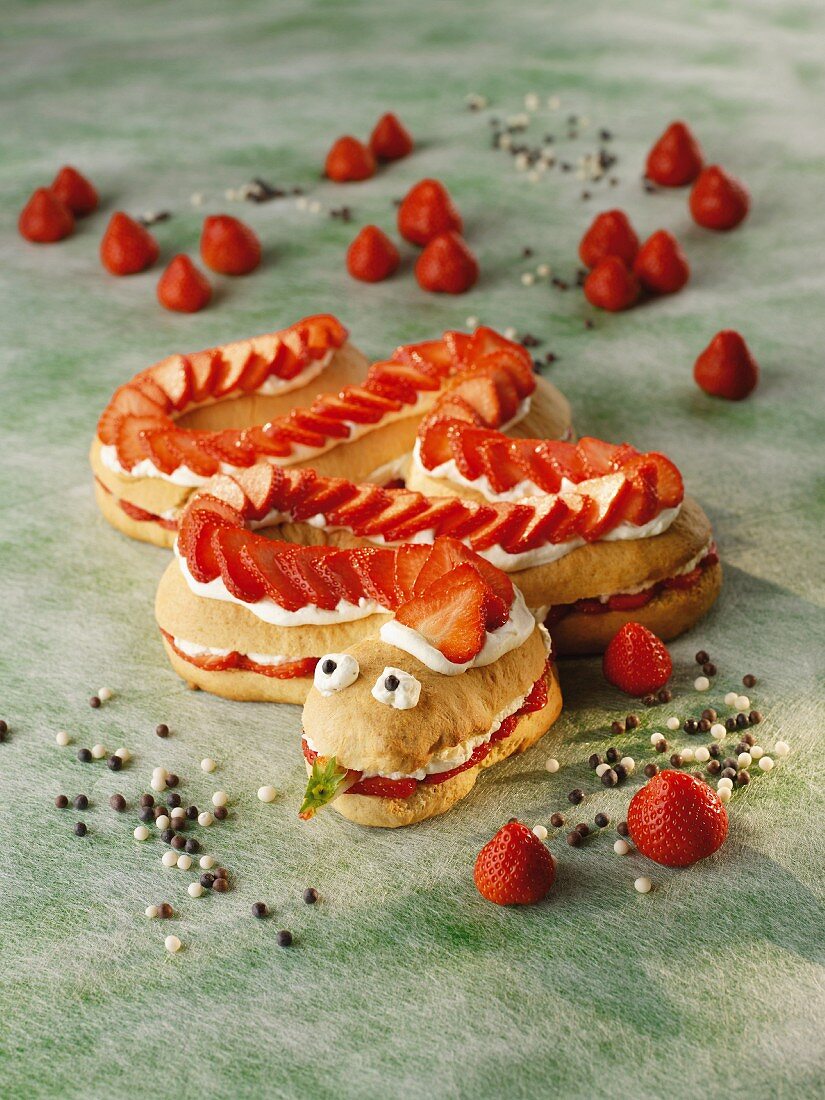 A strawberry snake with cream