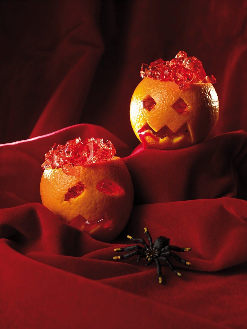 Orange skulls filled with jelly for Halloween
