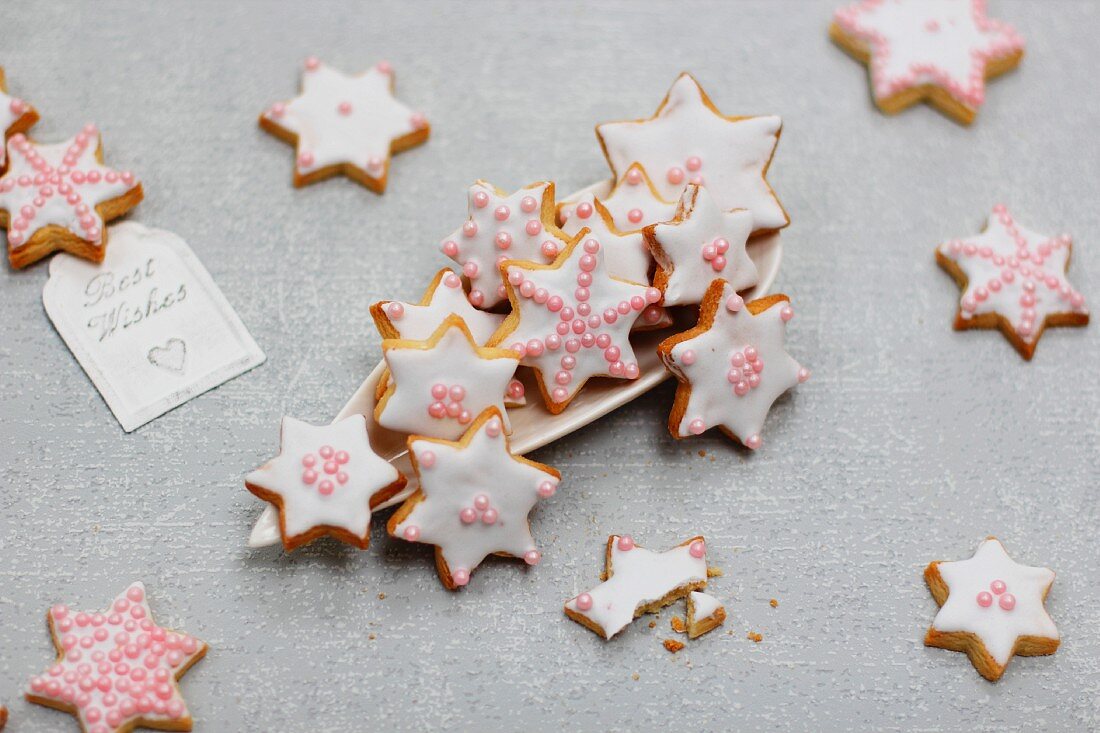 Marzipan biscuits with royal icing for Christmas