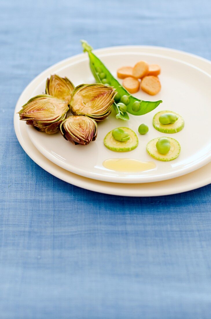 An appetiser platter of spring vegetables