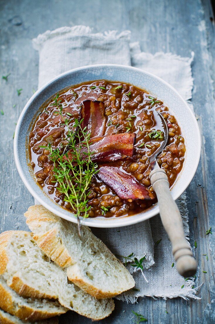 Lentil stew with bacon